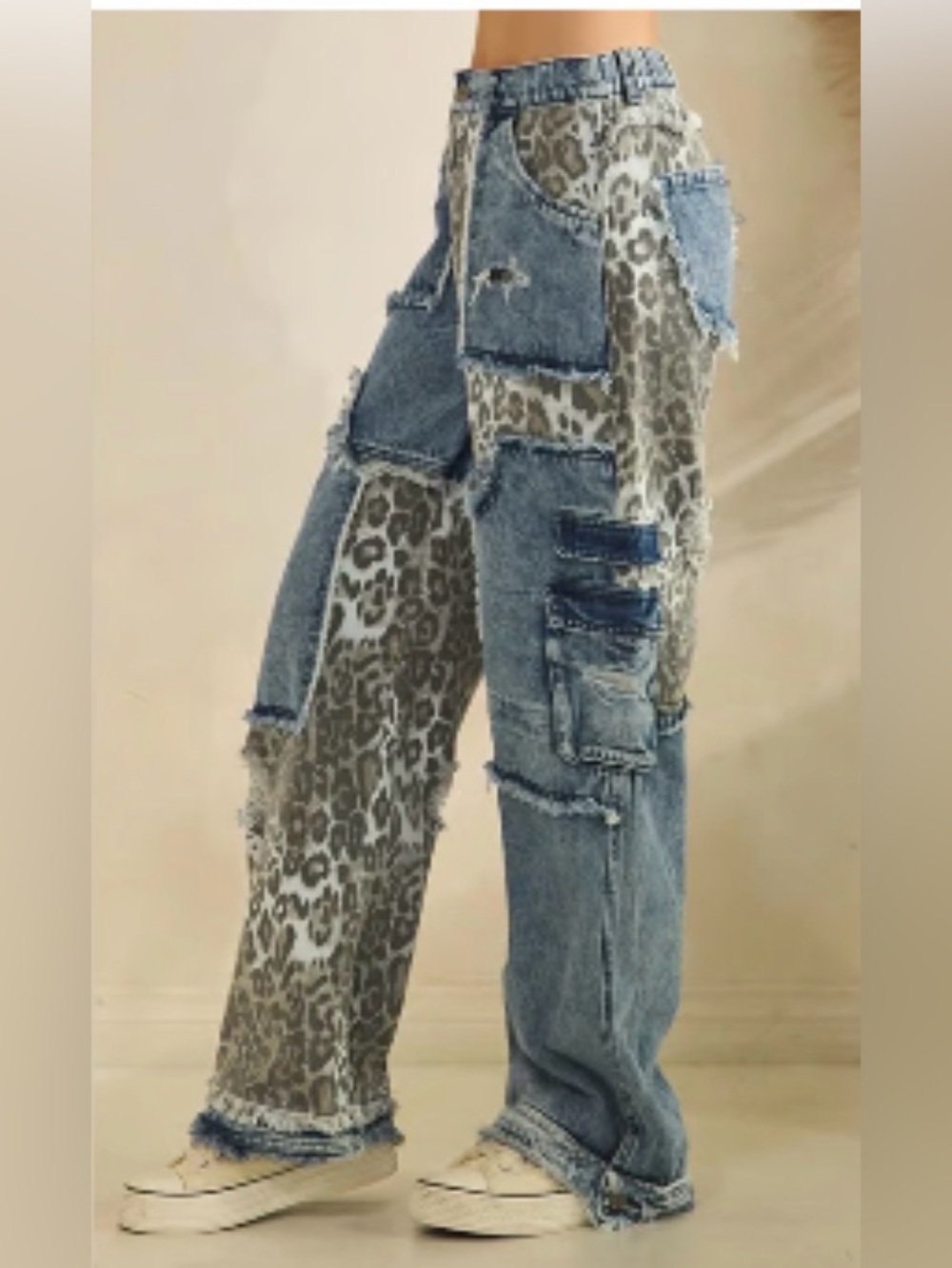 Spot On Leopard Print Women's Jeans - Denim Patch Detail - Picture 6 of 7